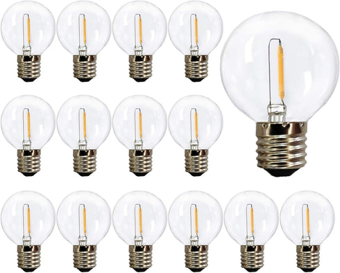G40 Globe Replacement Bulbs C9/E17 Intermediate Base 1W G40 Shatterproof Waterproof Clear Plastic LED Filament Bulb Warm White 2700K Outdoor Strin...