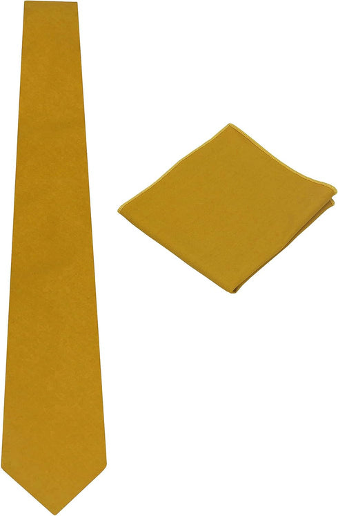 Mens Solid Linen Tie Set : Slim Necktie with Matching Pocket Square (Mustard Yellow)...