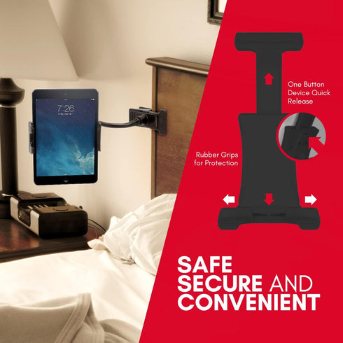 Macally Adjustable Gooseneck Tablet Holder & Phone Clip - Works with Phones & Tablets up to 8” - Flexible Phone Holder & Tablet Mount with Clip On...