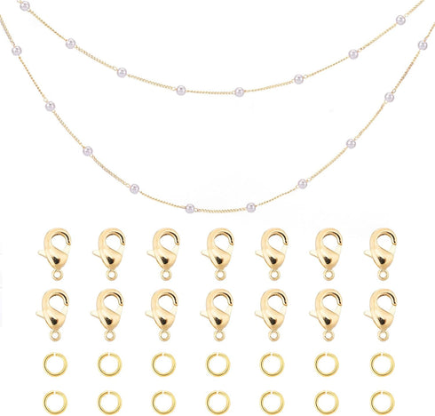Pandahall 3 Feet Pearl Bead Necklace Chains for Jewelry Making & Golden Lobster Claw Clasps Open Jump Ring for Men Women DIY Necklace Bracelet...