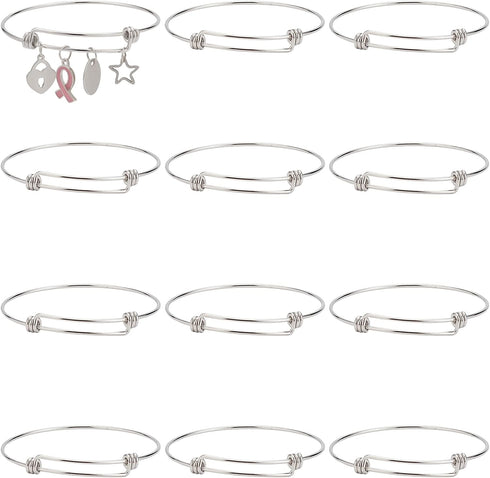 SUNNYCLUE 12Pcs Stainless Steel Expandable Wire Bangle Bracelet Bangles Bulk Adjustable Bracelet for Jewelry Making Metal Stackable Bracelets Cuff...