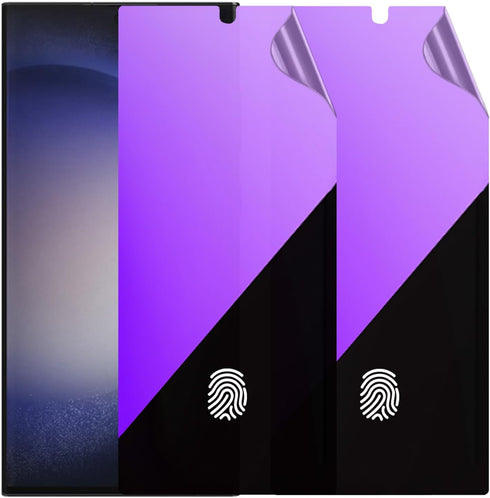 2 Pack Anti-Blue Privacy Screen Protector for Samsung Galaxy S24 Ultra Anti-Spy Soft Film Support Finger Unlock + 2 Pack Camera Lens Glass Protect...