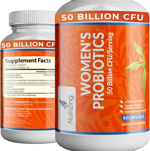 NutriZing Womens Probiotic for Gut Health - 50 billion CFU - Prebiotics and Probiotics for Women Digestive Health & pH Balance - Lactobacillus Reu...