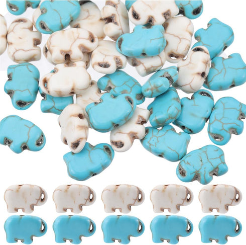 SUNNYCLUE 1 BOX 80PCS Elephant Beads Synthetic Turquoise Animal Beads Gemstone Charms Cute Small Natural Lucky Precious Blue White Stone Loose Spa...