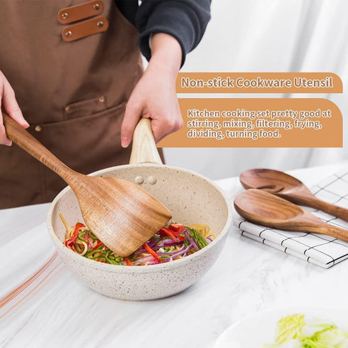 Thick Handle Wooden Spoon Utensils, Set of 3, Wooden Corner Spoons for Cooking, Acacia Wood Slotted Spoons Kitchen ScraperSpatula Safe for Nonstic...
