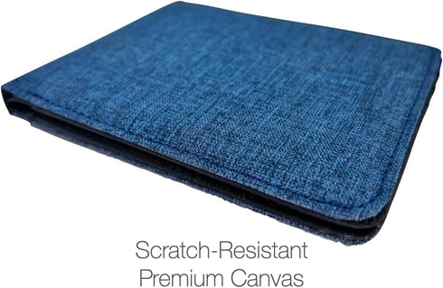 Premium Canvas RFID Blocking Full Size Bifold Wallet with 8 Slots, 1 Key Pocket, and Cash Divider, Come with Kraft Gift Box (Denim Blue)...