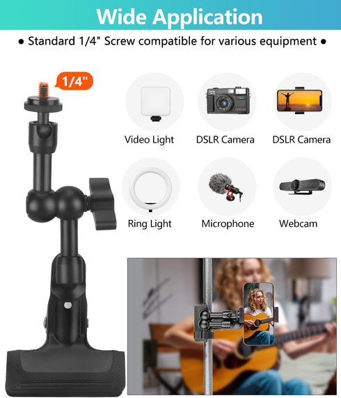 Super Clamp Camera Clamp Mount 5.5 Inches Magic Arm with 1/4" Thread, Articulating Arm with Clamp,Tripod Camera Mount Clip Clamp with Adjustable f...