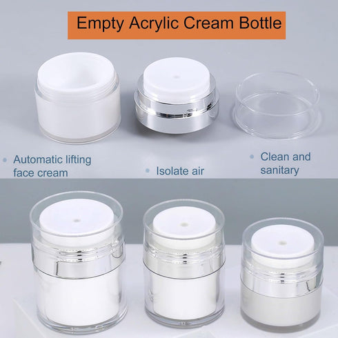 3Pcs Airless Pump Jars,Refillable Empty Airless Pump Jar Vacuum Push Down Moisturizer Pump Dispenser for Serums,Skincare Cream,Essence,Leak Proof ...