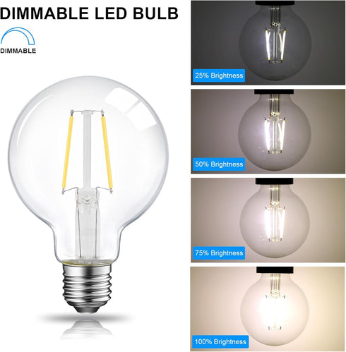 E ENERGETIC LIGHTING Dimmable LED Edison Light Bulb, G25 (G80) Globe Bulb, 60W Equivalent, 4000K Cool White, Christmas Light, E26 Standard Base, U...