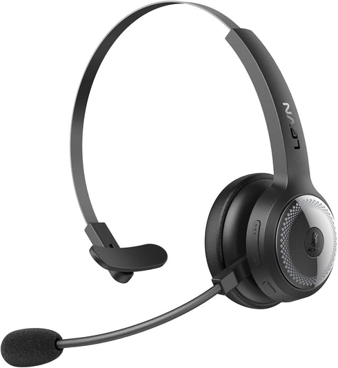 LEVN Bluetooth Headset, Wireless Headset with Microphone & Mute Button, 60Hrs Talk Time, On-Ear AI Noise Cancelling Headphones with Bluetooth 5.2 ...