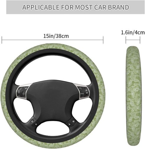 Steering Wheel Cover, Mushrooms Olive Green, Universal 15 Inches Car...