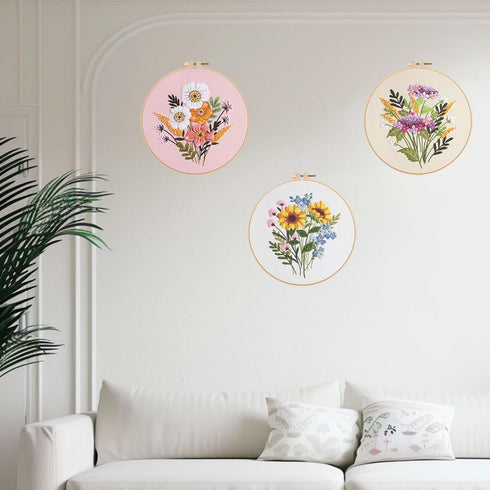 Offizon 3 PCS Embroidery Kit for Beginners - Cross Stitch DIY Craft Set, Flower Embroidery Accessories & Hoop Included, Hand Embroidery Kit for Ad...