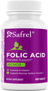 Safrel Folic Acid 400 mcg - Vitamin B9-400 Tablets, Essential Prenatal and Postnatal Vitamin for Fetal Development, Red Blood Cell Production, Cel...