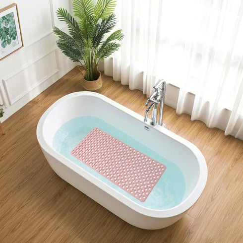 Nonslip Bathtub Mat Extra Soft TPE Bath Mat for Kids, Machine Washable Bathroom Shower Mat, Smooth/Non-Textured Tubs Only, 30L x 17W Inch (Pink)...