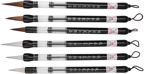 6 Pcs/Set Water Brush Pen, Piston Water Color Brush Chinese Japanese Calligraphy Pen for Beginner Painting Reusable Brush Drawing Pen Art Supplies...