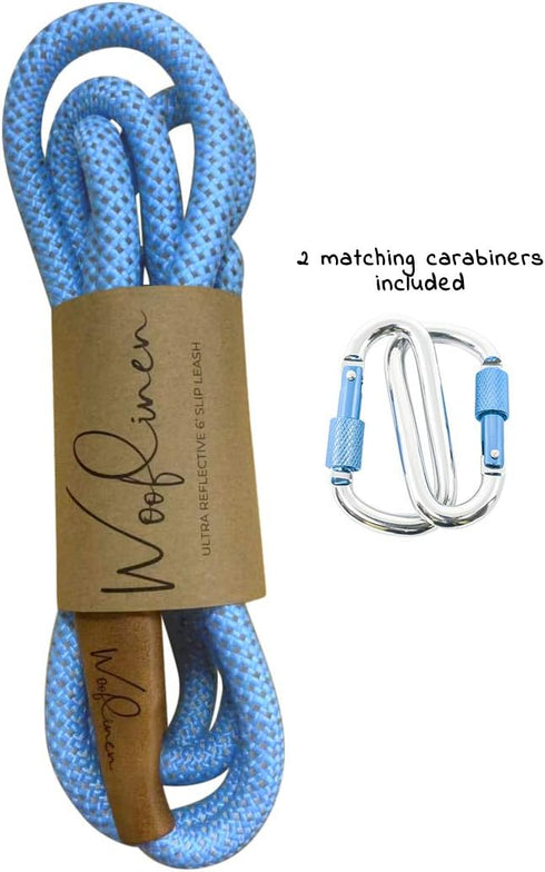 Ultra Reflective Premium Dog Slip Leash Made from Mountain Climbing Rope - Great for Training and The Strongest Pullers 6 Foot (Woof Blue w/Carabi...