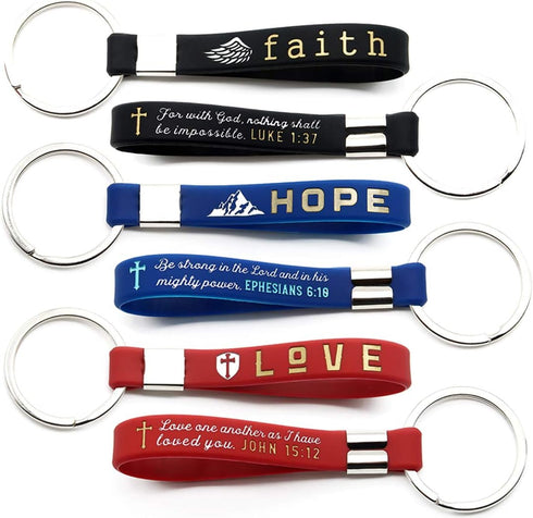 Inkstone Faith Hope Love Christian Keychains with Bible Verses Silicone Rubber Key Chains...