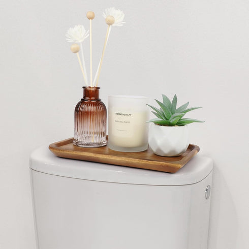 Midoriwood Bathroom Vanity Tray 8.66 x 5.7 inches, Natural Acacia Wood Tray for Bathroom, Kitchen, Countertop, Toilet Tank, Sink, Elegant Organize...
