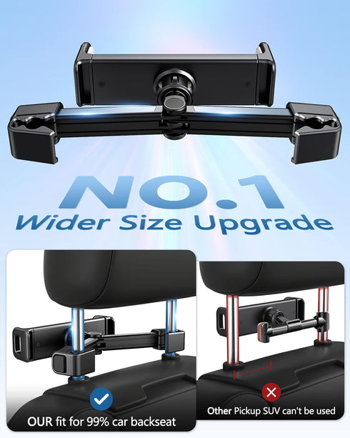 Car Headrest Backseat Mount,Phone/Tablet Car Holder,360°Rotation,Solid & Steady,Car Trip Essentials,Adjustable Back Seat Tablet Holder,Compatible ...