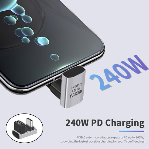 Duttek 240W USB C 180 Degree Adapter, 180 USB C Adapter Extender Adapte, U Shape Type C Male to Female 40Gbps Connector for Thunderbolt, Switch, L...