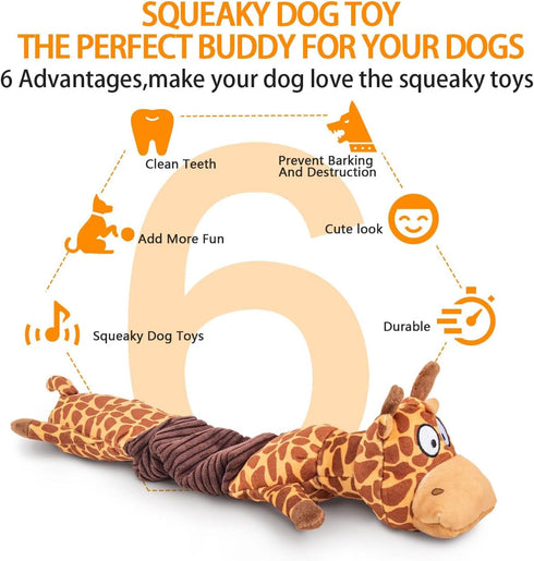 Squeaky Dog Toys for Boredom, No Stuffing Toys with Crinkle Paper, Soft Dog Chew Toy Tug-of-war Toy for Chewers, Interactive Elastic Puppy Toys fo...