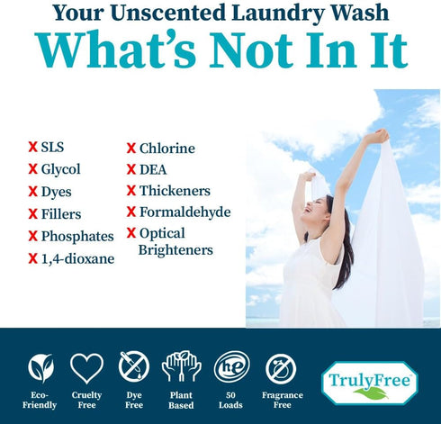 Laundry Wash Detergent for Sensitive Skin, Gentle & Safe for Baby Clothes | Plant-Based, Natural Ingredients | Unscented | Include 1 Refillable Bo...