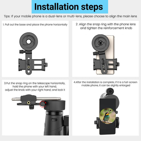 Adjustable Phone Scope Mount, Universal Telescope Phone Adapter, Phone Attachment for Binoculars, Monocular, Spotting Scope,Fits 4.2-7" Cell Phone...