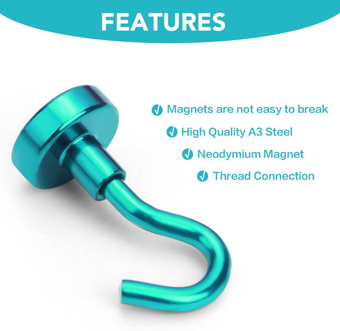 E BAVITE Strong Magnetic Hooks Heavy Duty, 22Lbs Rare Earth Magnets for Refrigerator, Home, Kitchen, Office, Cruise – 10 Pack(Green)...
