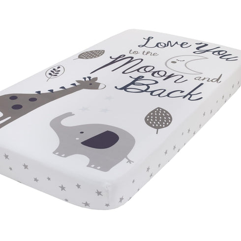 NoJo Love You to The Moon - 100% Cotton Grey and White Elephant and Giraffe Nursery Photo Op Fitted Crib Sheet Love You to The Moon and Back...