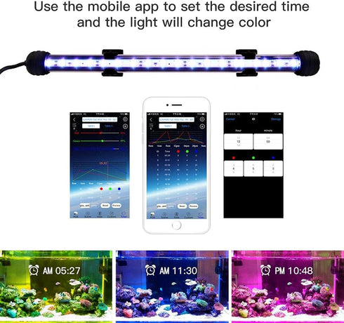 Smart Submersible Aquarium Light with App Timer, 7.5 Inches LED Fish Tank Light, RGB 16 Million Colors Changing, 7/24 On/Off Automatic, Aquarium L...