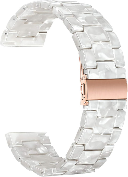 TRUMiRR for Vivomove HR/Vivoactive 6 5 3 Women Watchband, Pearl Resin Watch Band Rose Gold Stainless Steel Buckle Strap for Garmin Venu Sq 2 / Viv...