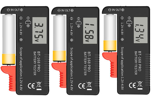 3PCS Digital LCD Battery Tester Checker Universal Battery Tester Monitor for AA AAA 1.5V 3.7V 1.2~4.8V 9V Batteries,Household Battery Life Level T...