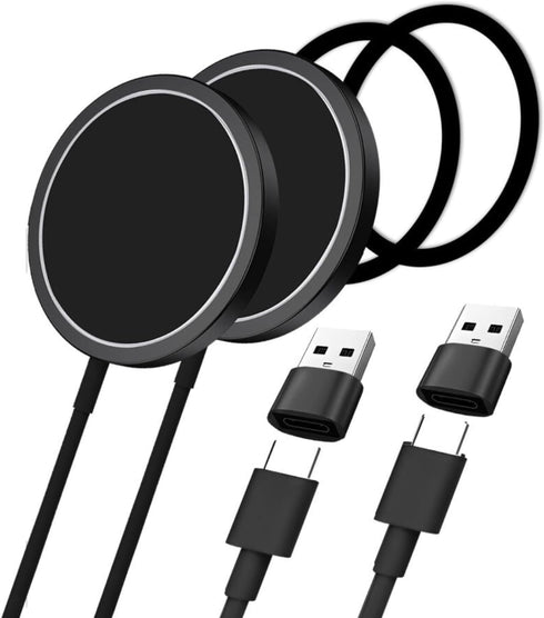 2 Pack Wireless Charger 15W - Fast Magnetic Charging for iPhone 15/14/13/12, Airpods Pro/2/3, iPhone X-11 with 2 Extra Magnetic Rings - Adaptable ...