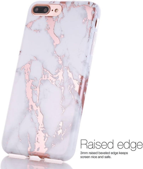 BAISRKE Shiny Rose Gold White Marble Design Clear Bumper Matte TPU Soft Rubber Silicone Cover Phone Case Compatible with iPhone 7 Plus iPhone 8 Pl...