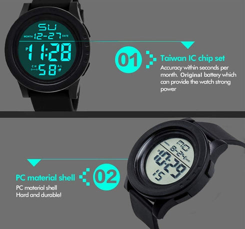 Men's Digital Sports Watch Waterproof Military Outdoor Wrist Watches for Men with LED Backlight Alarm Back Light...