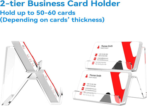 Acrylic Business Card Holder, 2-Tier Business Card Display, Clear Business Cards Stand for Desk & Counter, 1 Pack...