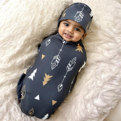 Galabloomer Newborn Swaddle Blanket with Beanie Set Baby Boy Receiving Blanket Rainbow (Gold Arrow)...