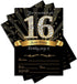 25 Sweet Sixteen Black Double-sided 5x7 Party Invitations Kit with Gold Metallic Pen and Envelopes...