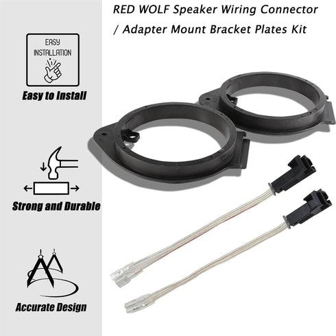RED WOLF 6.5" Speaker Adapter Spacer Ring w/Speaker Wiring Harness Plug Replacement for GMC Sierra/Chevy Silverado/Buick 1995-2012, Cadillac 1988-...