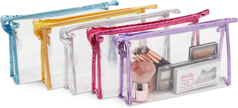 10 Pack Clear Cosmetic Bags with Zipper for Makeup, Travel Size Toiletries (5 Colors, 9.6 x 2 x 5.5 In)...