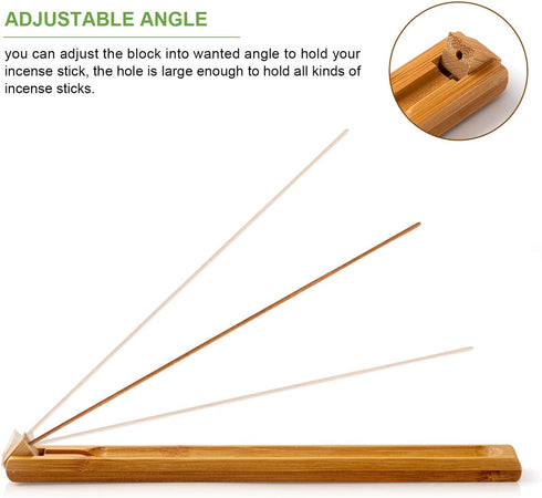 3 Pieces Bamboo Wood Incense Holder for Sticks with Adjustable Angle, Incense Burner with Ash Catcher, 9.8 Inches...