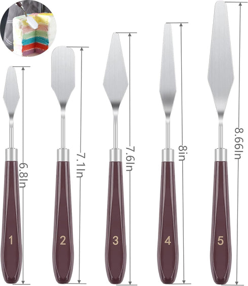 Cake Cream Spatula 5 Pieces, Stainless Steel Cake Apatula with Frosting Icing decorating Knife Art Painting Baking Pastry Tool Palette Knife for C...