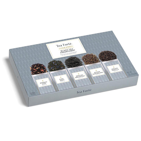 Tea Forte Black Tea Assortment Single Steeps Loose Leaf Premium Tea Gift Set Sampler, 15 Count 3 of Each Assorted Blends, Pre-Portioned Single Ser...
