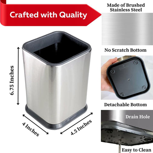 Evelots Stainless Steel Kitchen Utensil Holder for Countertop, 6.75 Inch Tall Cooking Utensil Crock Can Store up to 15 Big Utensils, Large Spoon &...