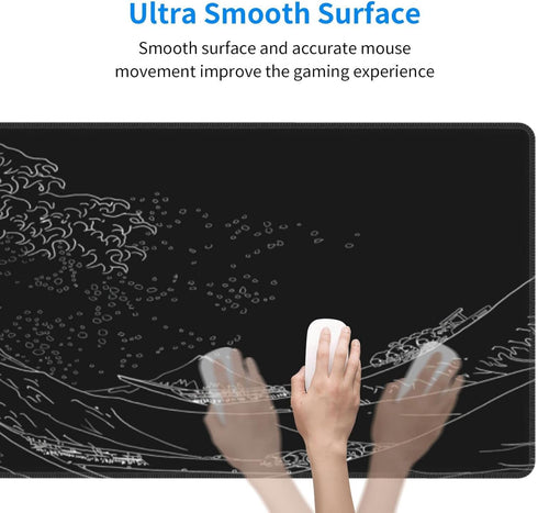 Japanese Sea Wave Extended Big Mouse Pad Large,XL Gaming Mouse Pad Desk Pad,31.5x11.8inch Long Computer Keyboard Mouse Mat Mousepad with 3mm Non-S...