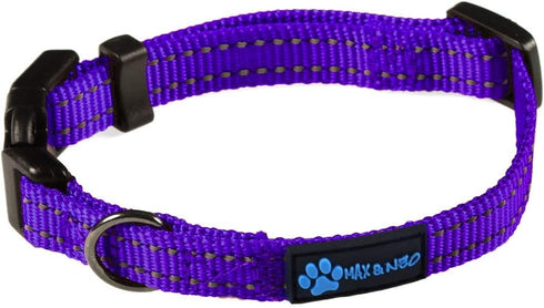 Max and Neo NEO Nylon Buckle Reflective Dog Collar - We Donate a Collar to a Dog Rescue for Every Collar Sold (X-Small, Purple)...