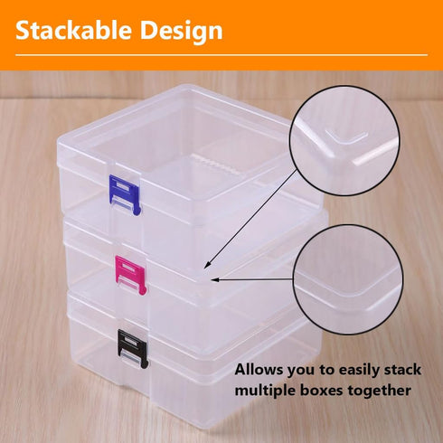 3 Pcs Clear Plastic Organizer Box Plastic Storage Box Medium Square Containers for Pencil Case Art Satchel Fishing Tackle DIY Crafts Tools (5.75" ...