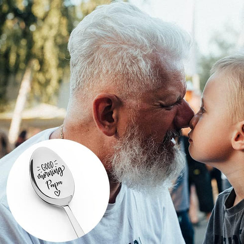 Papa Spoon Gifts from Grandkids Grandchildren, Good Morning Papa Spoons for Grandpa Grandather Father's Day Birthday Gift for Granddad Granddaddy ...