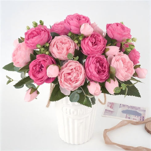Artificial Peony Flowers Silk Peony Rose Real Touch Fake Flowers 3pcs Single Stem with 5 Heads Bouquet for Home Wedding Party Decoration (Pink)...