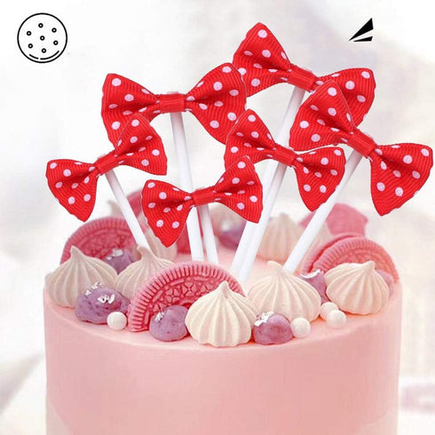 NMAS Bowknot Cupcake Topper 20 PCS Red with Dots, Children's Birthday Baby Shower Party Bow Dots Cupcake Toppers Cake Decoration Supplies...